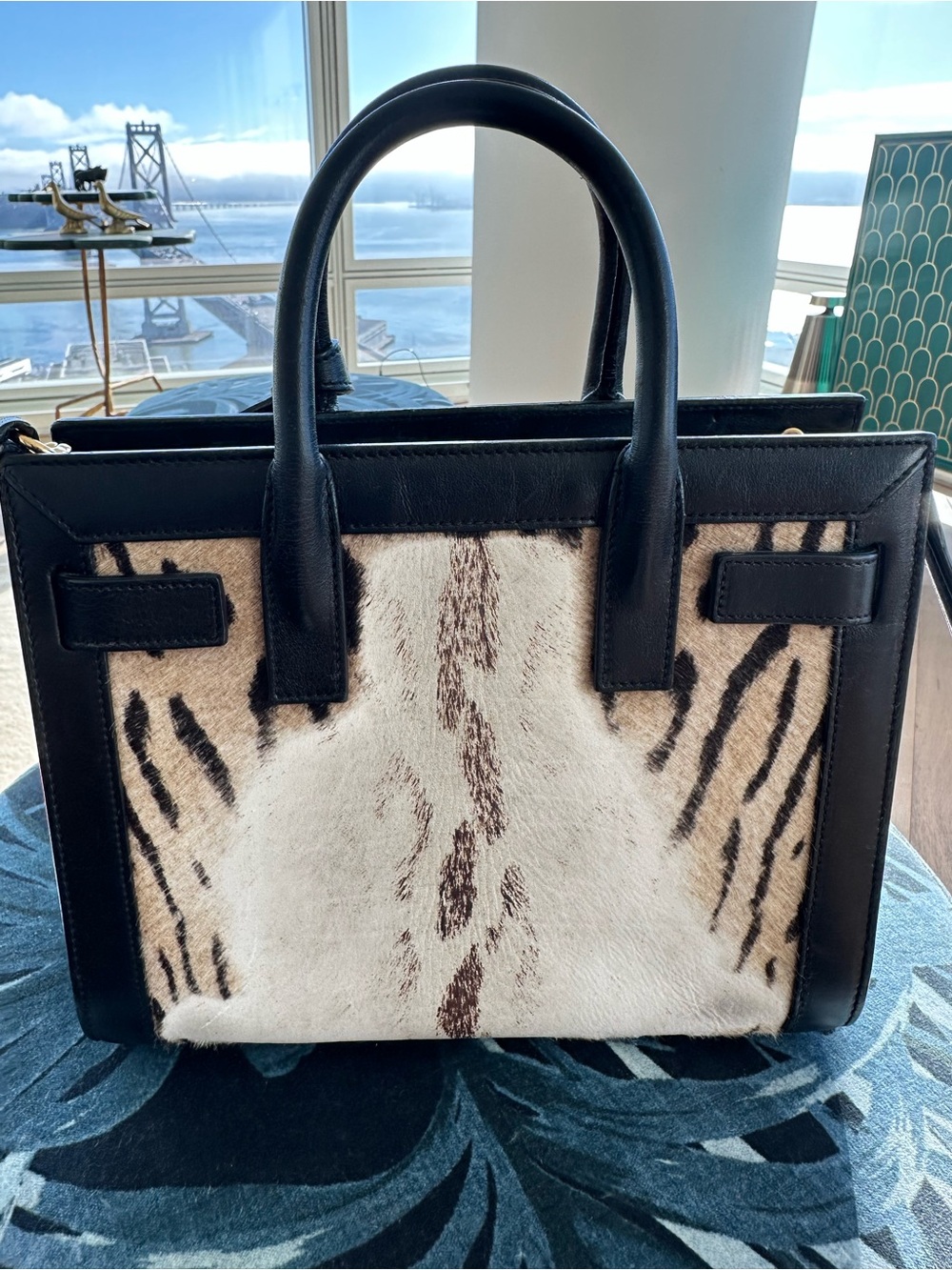 Saint Laurent Baby Sac de Jour Leopard Pony Hair Black Leather Crossbody Bag - Picture 3 of 4